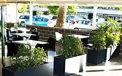 IOTA Fiberglass Trough Planters Used in Worongary Shopping Centre Restaurants