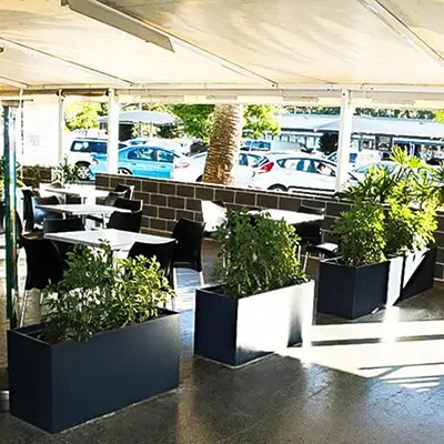 Fiberglass Trough Planters Used as Dividers in Worongary Shopping Centre Restaurants