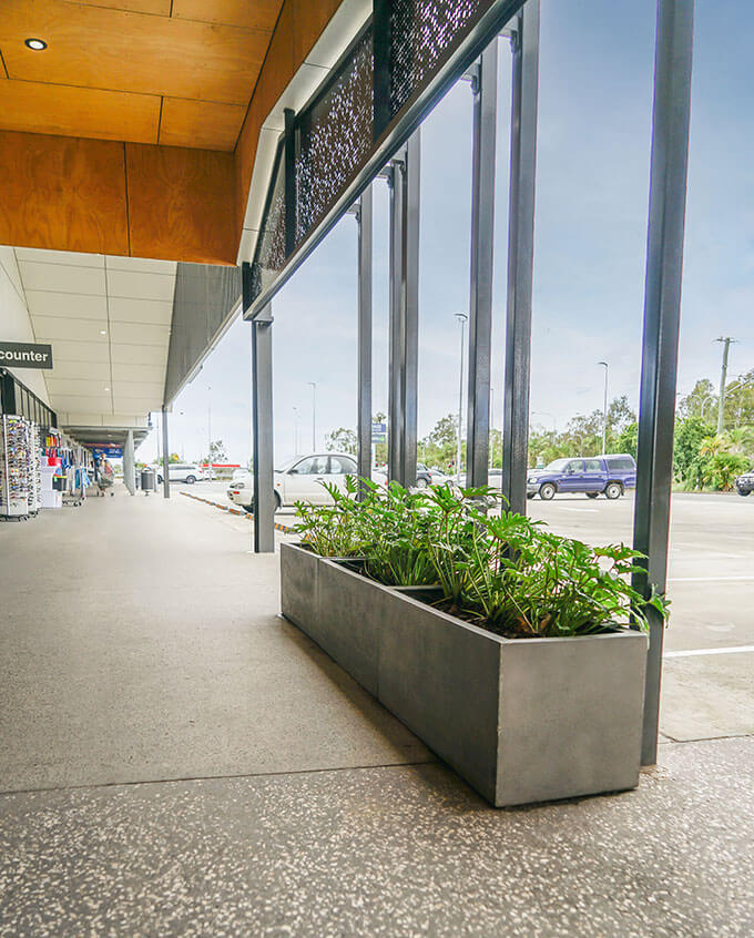 florence trough planters lined up