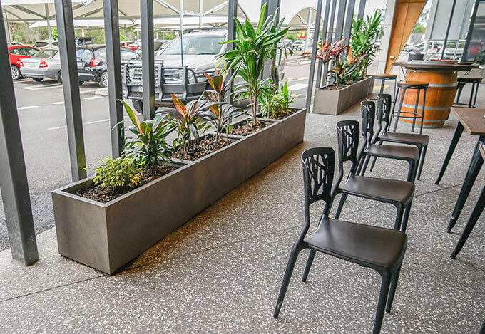 trough planters al fresco dining