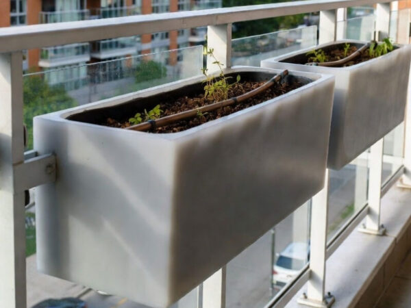 Hanging planters with drip iriigation