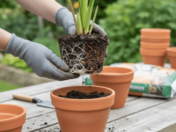 Healthy plant roots compared to brown rotting roots caused by poor drainage.