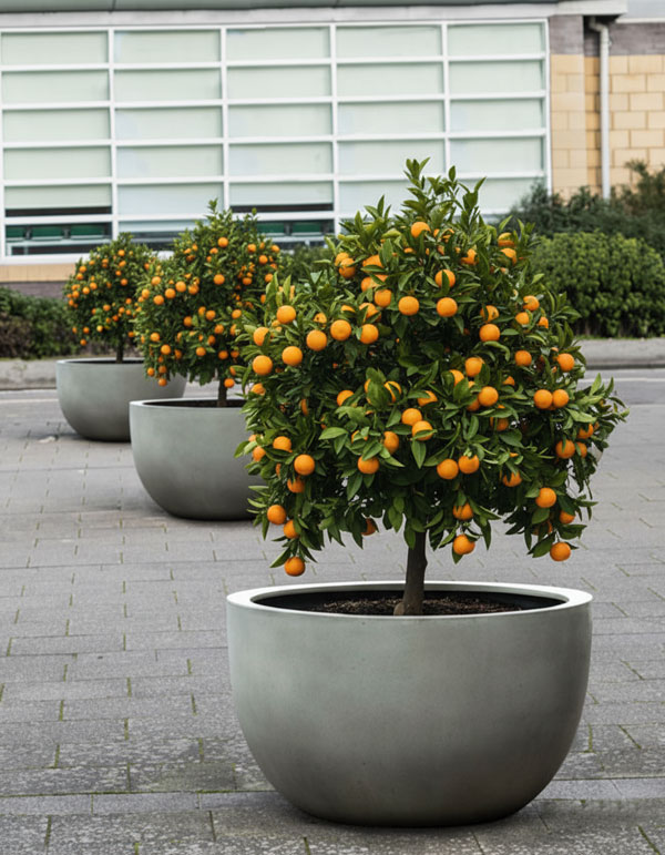 low-round-concrete-planters-with-oranges