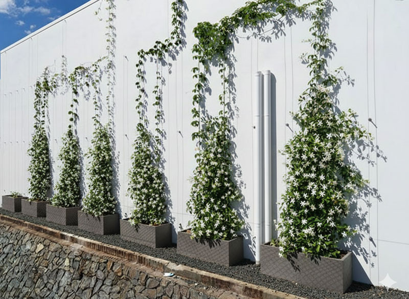 Star Jasmin in concrete planters 
