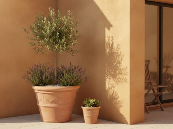 Mediterranean-style planter garden using heat and drainage to create a dry microclimate.