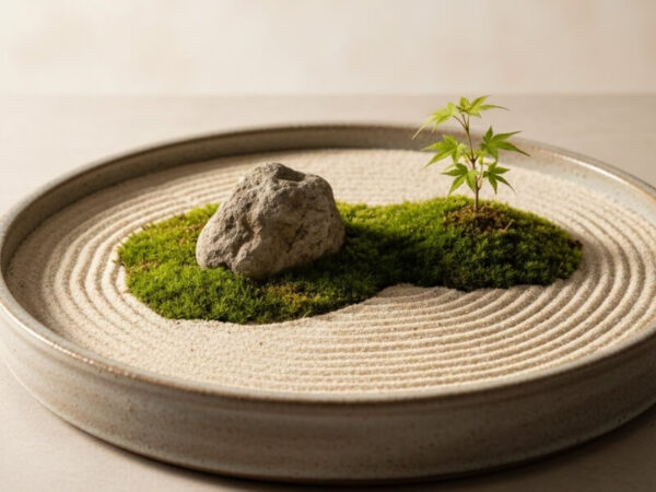 Miniature Japanese tsubo-niwa garden created in a shallow container.