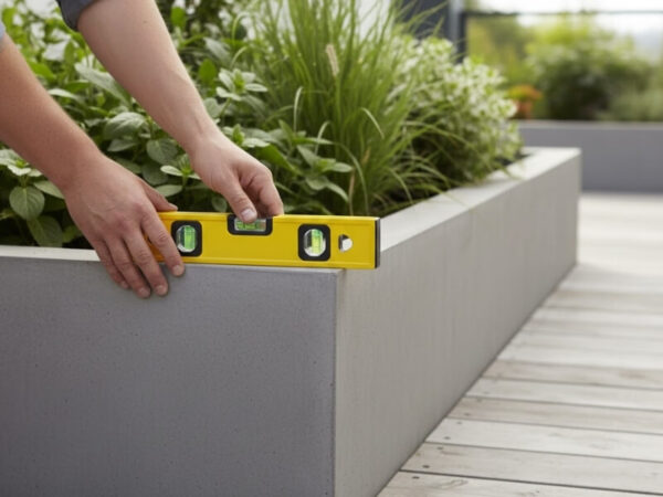 Using a levelling tool on a planter