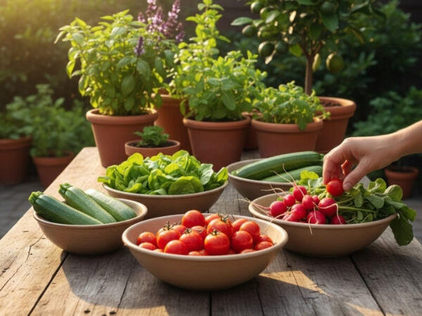 Sharing home-grown produce from a container garden