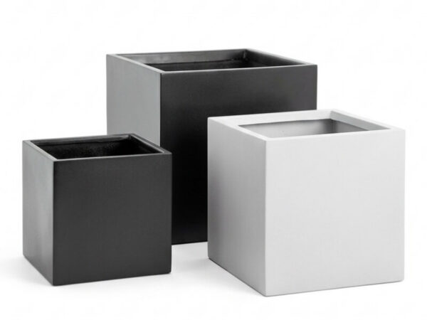 Concrete-look fibreglass planter showing smooth surface finish.