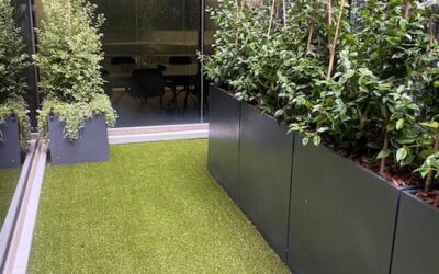 Turning a Dead Courtyard into a Living Office View: Manhattan Charcoal Tall Troughs at 99 King Street, Melbourne