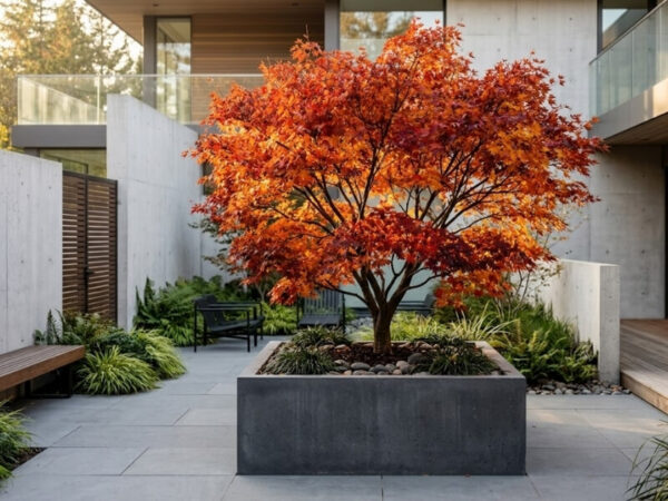 Mature Japanese maple creating a seasonal focal point in a contemporary landscape