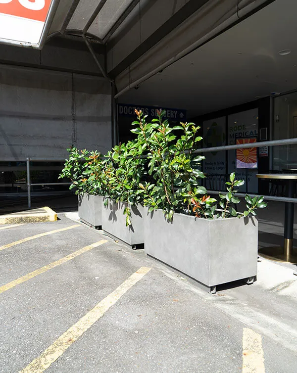 Lightweight GRC Trough Planter outside a coffee shop