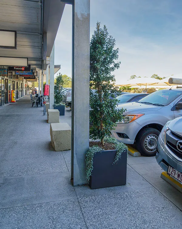 Outdoor Moscow Cement Planters placed in a Carpark