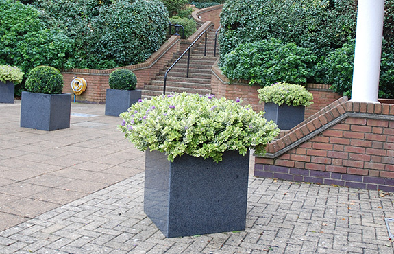 Taper 800 granite planters creating a sense of arrival