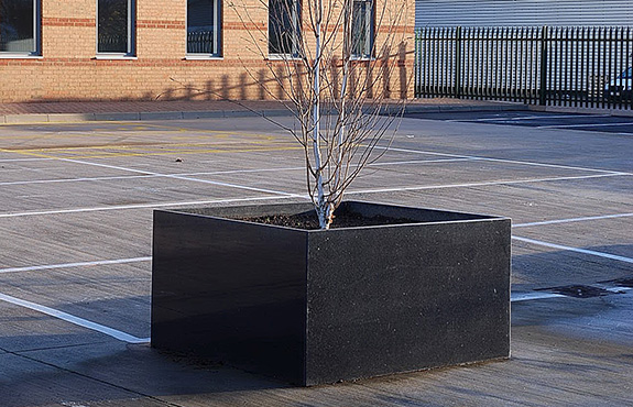 Close up look of custom granite planters