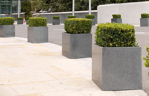 close-up of granite cube planters