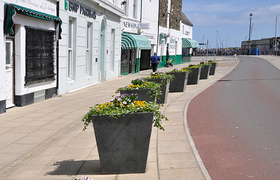 perspective view of granite planters