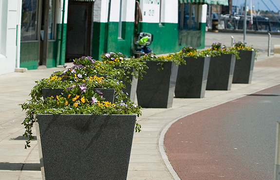 Isle of Mann, granite planters roadside