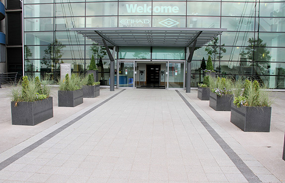  Custom granite planters at the entrance to the Colin Bell Stand