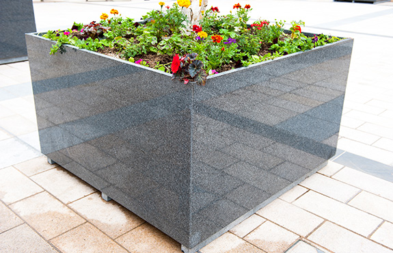 large custom granite planters close-up